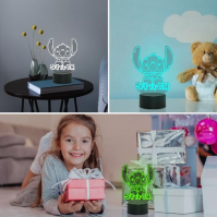 WYDCAA Stitch Lamp, Stitch Stuff - 3D akrylové LED 16 barev Touch Illusion noční světlo, noční lampičky do ložnice pro děti s dá